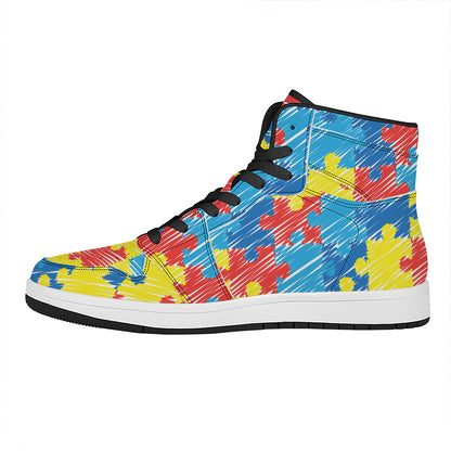 Autism Awareness Drawing Puzzle Print High Top Leather Sneakers