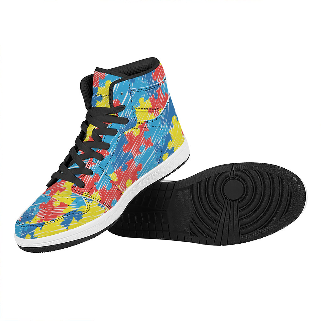 Autism Awareness Drawing Puzzle Print High Top Leather Sneakers