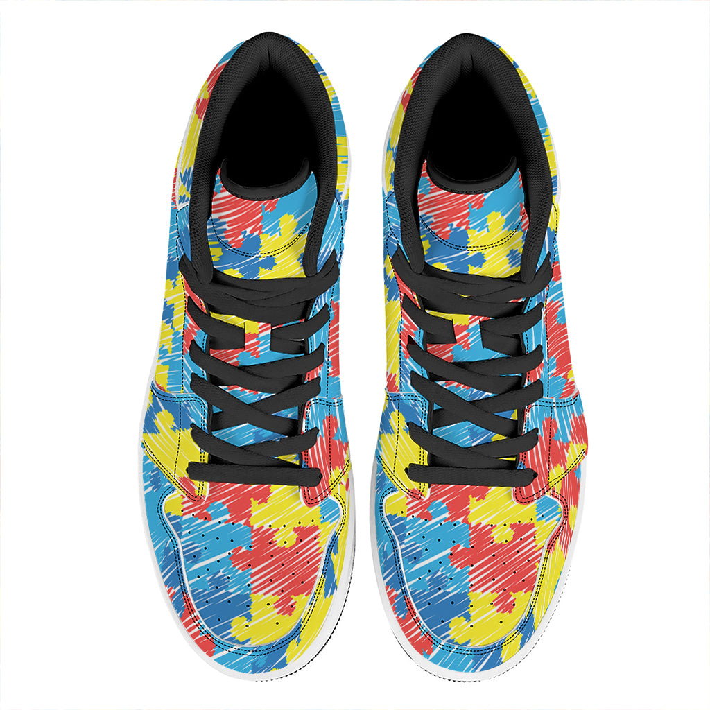 Autism Awareness Drawing Puzzle Print High Top Leather Sneakers