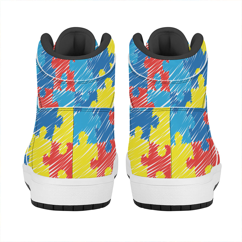 Autism Awareness Drawing Puzzle Print High Top Leather Sneakers
