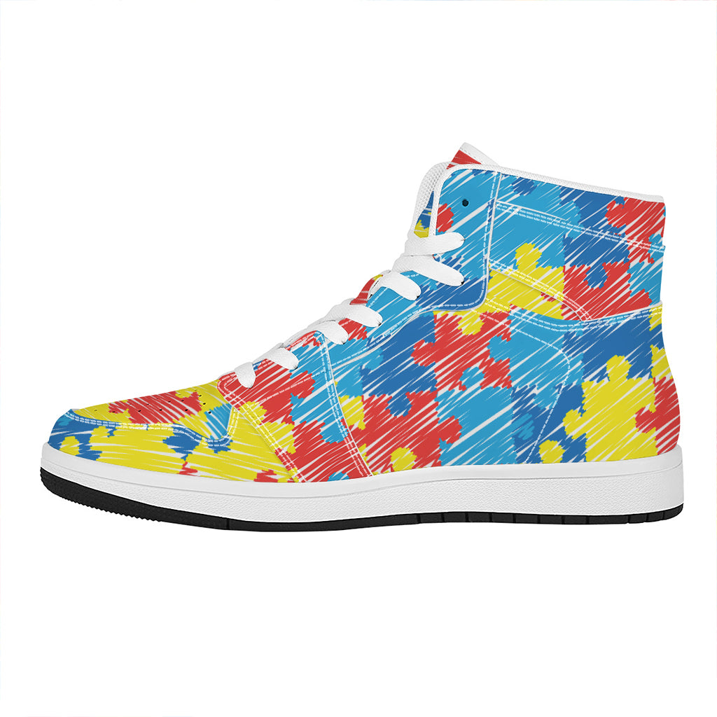 Autism Awareness Drawing Puzzle Print High Top Leather Sneakers