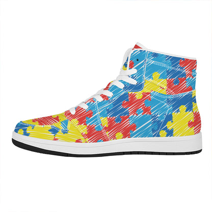 Autism Awareness Drawing Puzzle Print High Top Leather Sneakers