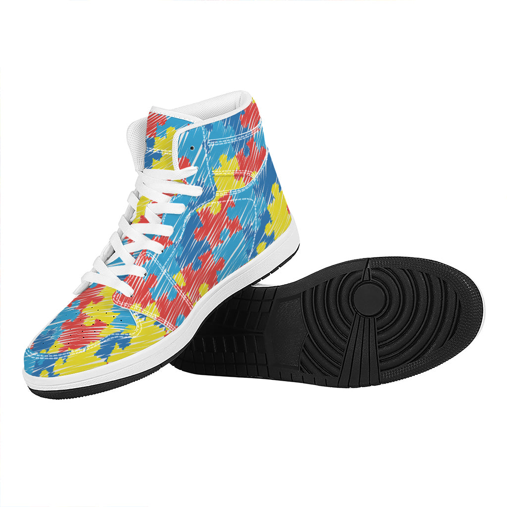 Autism Awareness Drawing Puzzle Print High Top Leather Sneakers