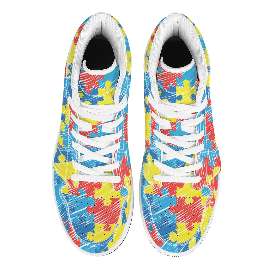 Autism Awareness Drawing Puzzle Print High Top Leather Sneakers