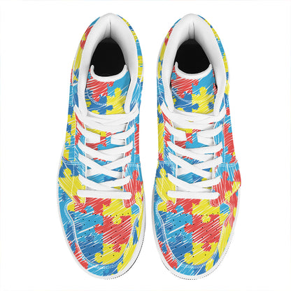 Autism Awareness Drawing Puzzle Print High Top Leather Sneakers