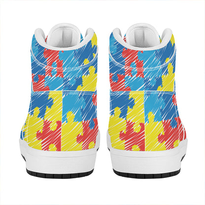 Autism Awareness Drawing Puzzle Print High Top Leather Sneakers