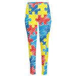 Autism Awareness Drawing Puzzle Print High-Waisted Pocket Leggings