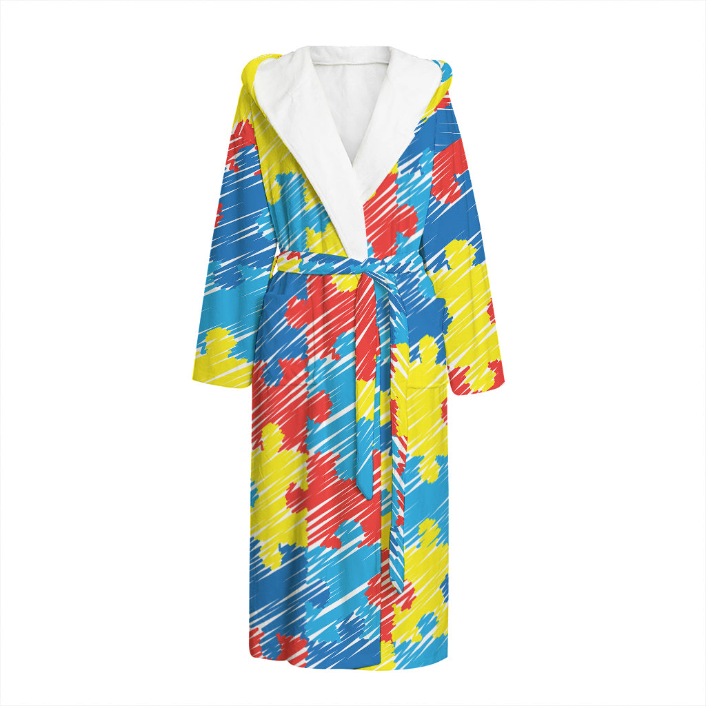 Autism Awareness Drawing Puzzle Print Hooded Bathrobe