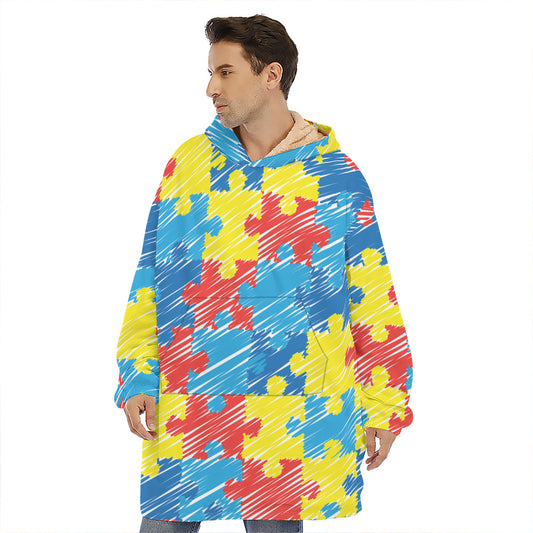 Autism Awareness Drawing Puzzle Print Hoodie Blanket