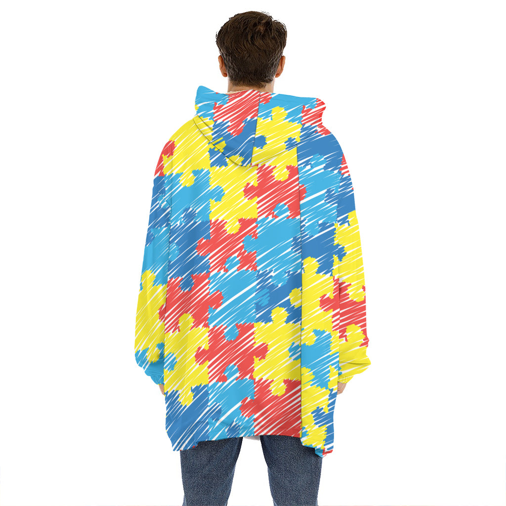 Autism Awareness Drawing Puzzle Print Hoodie Blanket