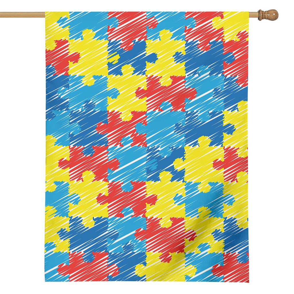 Autism Awareness Drawing Puzzle Print House Flag