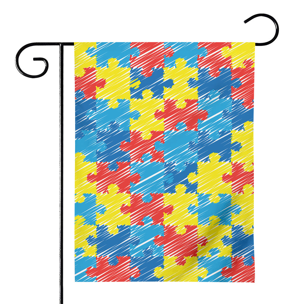 Autism Awareness Drawing Puzzle Print House Flag