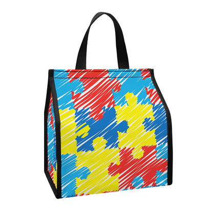 Autism Awareness Drawing Puzzle Print Insulated Lunch Tote