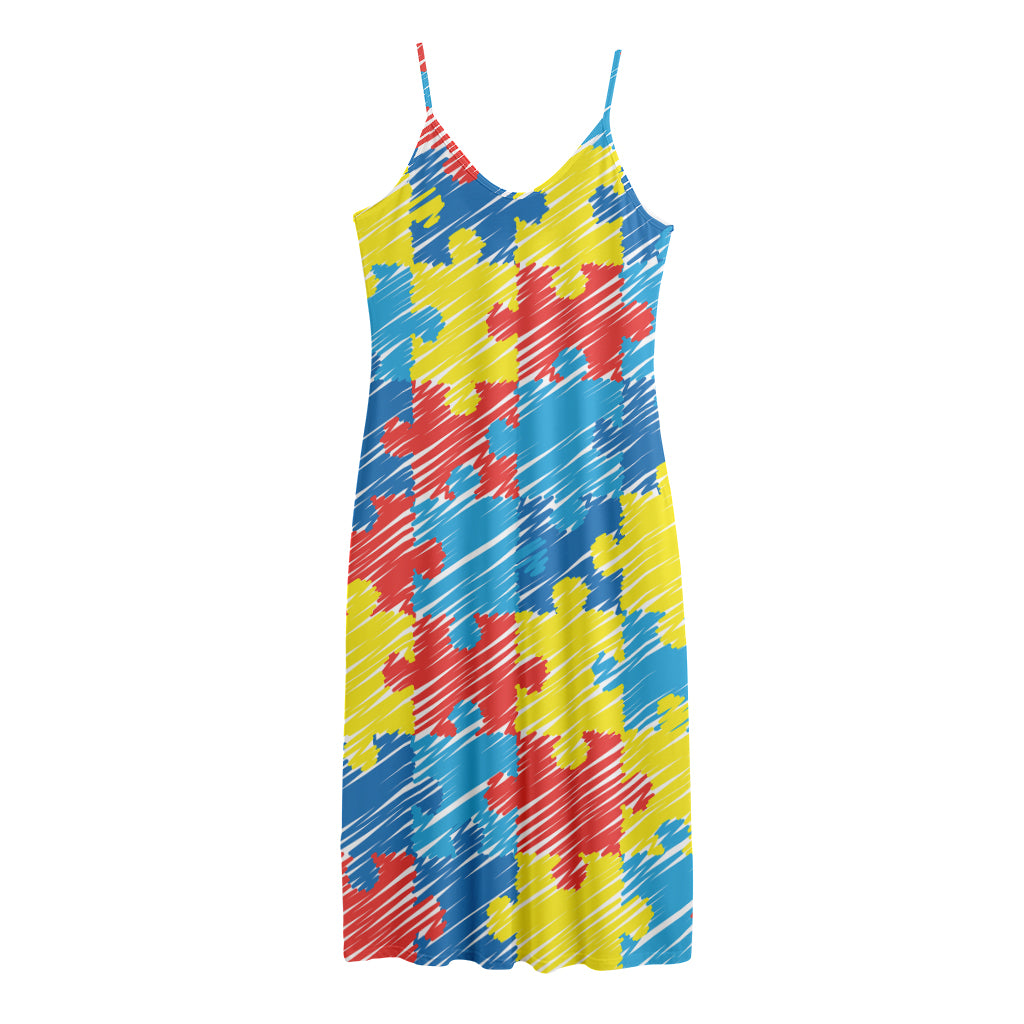 Autism Awareness Drawing Puzzle Print Jersey Midi Cami Dress