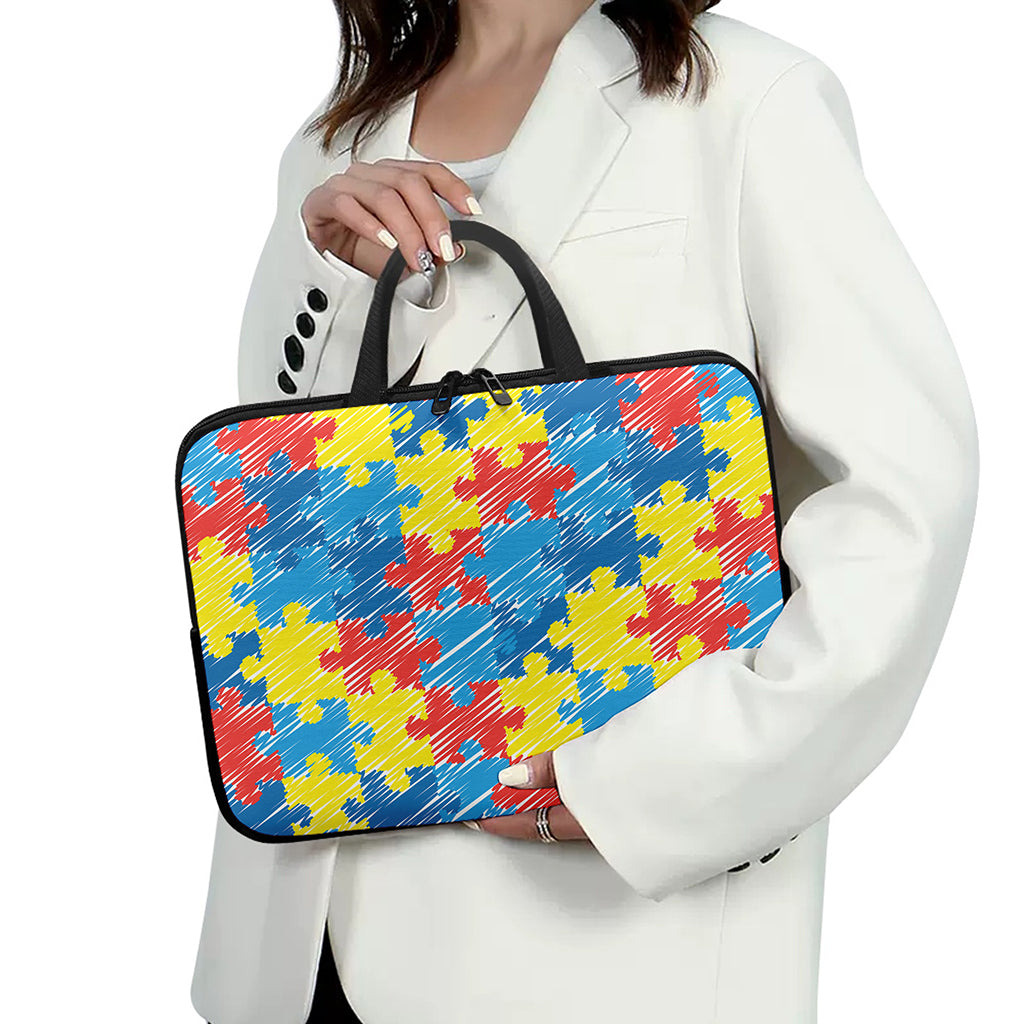 Autism Awareness Drawing Puzzle Print Laptop Sleeve With Handle