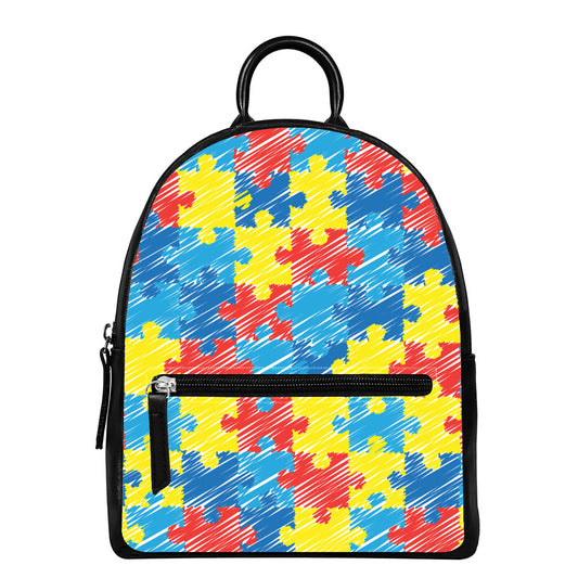 Autism Awareness Drawing Puzzle Print Leather Backpack