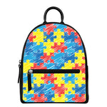 Autism Awareness Drawing Puzzle Print Leather Backpack