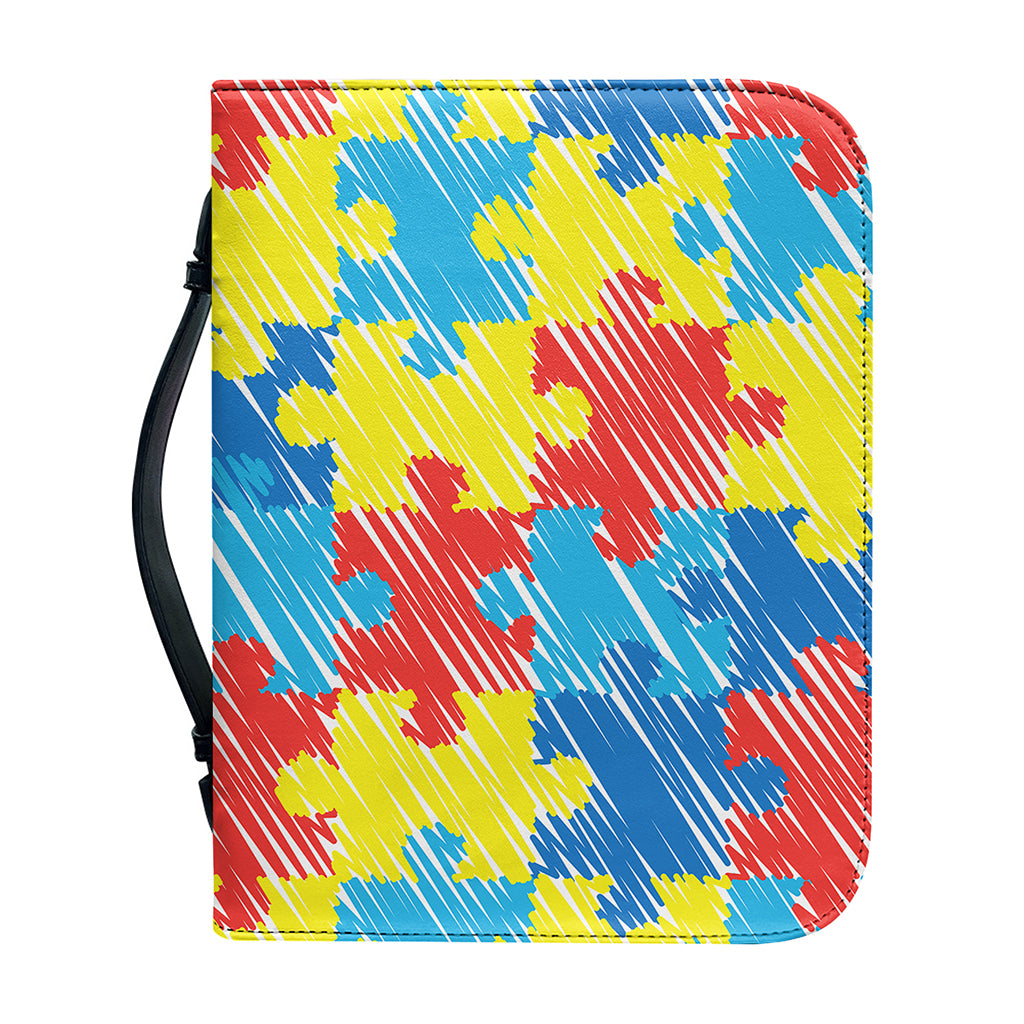 Autism Awareness Drawing Puzzle Print Leather Bible Cover