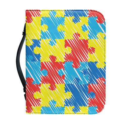 Autism Awareness Drawing Puzzle Print Leather Bible Cover
