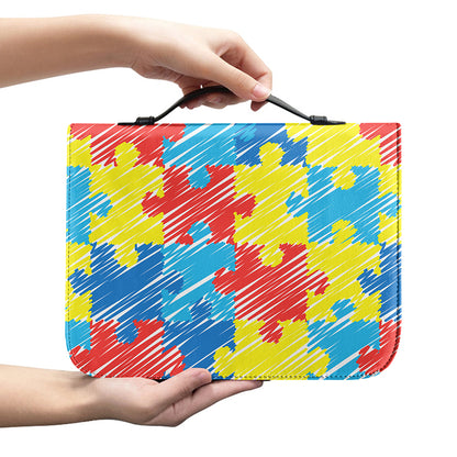 Autism Awareness Drawing Puzzle Print Leather Bible Cover