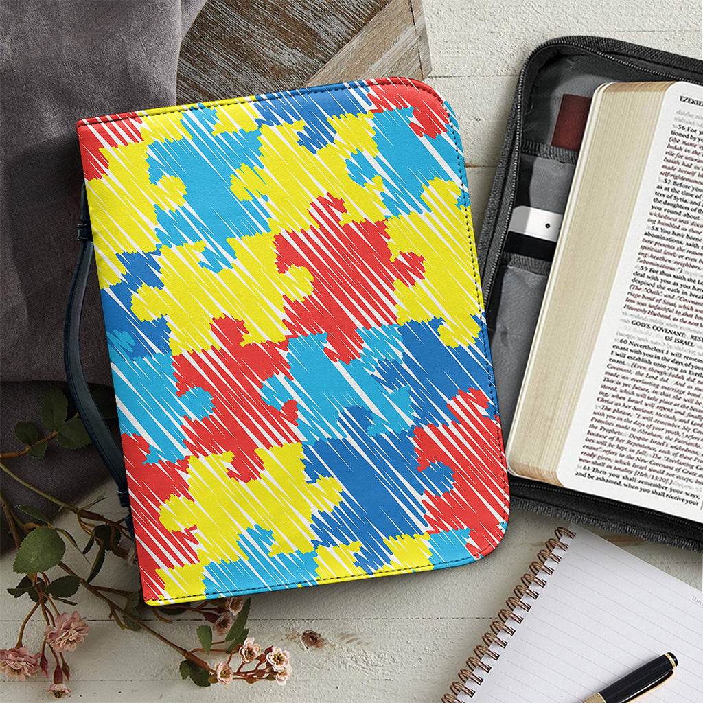 Autism Awareness Drawing Puzzle Print Leather Bible Cover