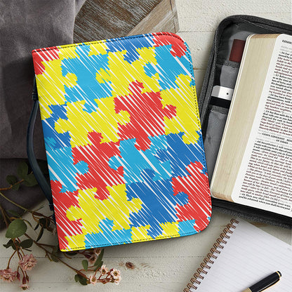 Autism Awareness Drawing Puzzle Print Leather Bible Cover