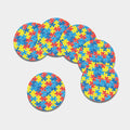 Autism Awareness Drawing Puzzle Print Leather Coaster Set