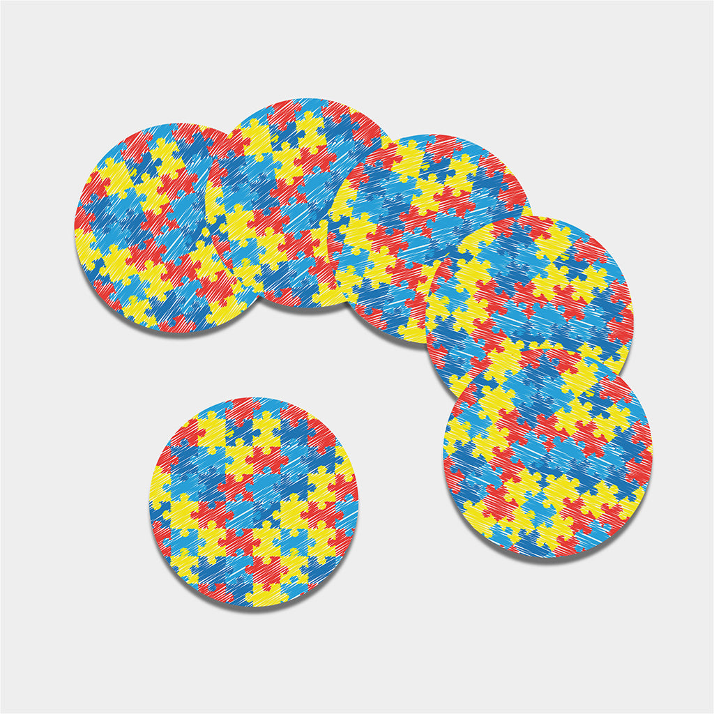 Autism Awareness Drawing Puzzle Print Leather Coaster Set