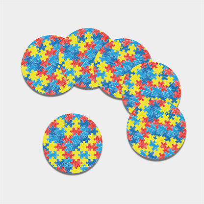 Autism Awareness Drawing Puzzle Print Leather Coaster Set