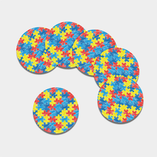 Autism Awareness Drawing Puzzle Print Leather Coaster Set