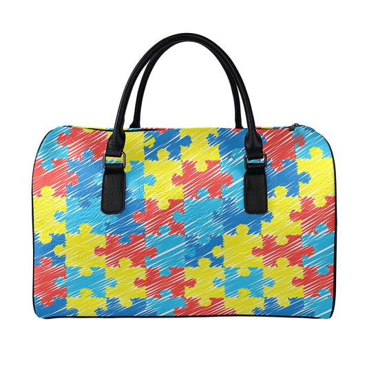 Autism Awareness Drawing Puzzle Print Leather Duffle Bag