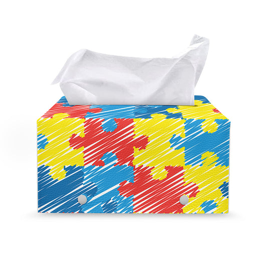Autism Awareness Drawing Puzzle Print Leather Tissue Box Cover