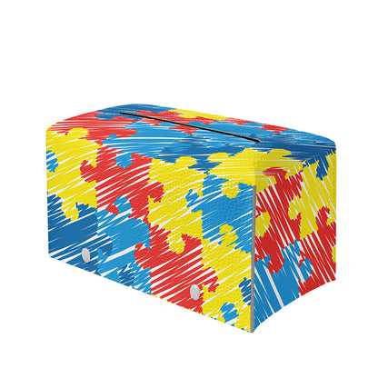 Autism Awareness Drawing Puzzle Print Leather Tissue Box Cover