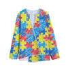 Autism Awareness Drawing Puzzle Print Long Sleeve Short Coat