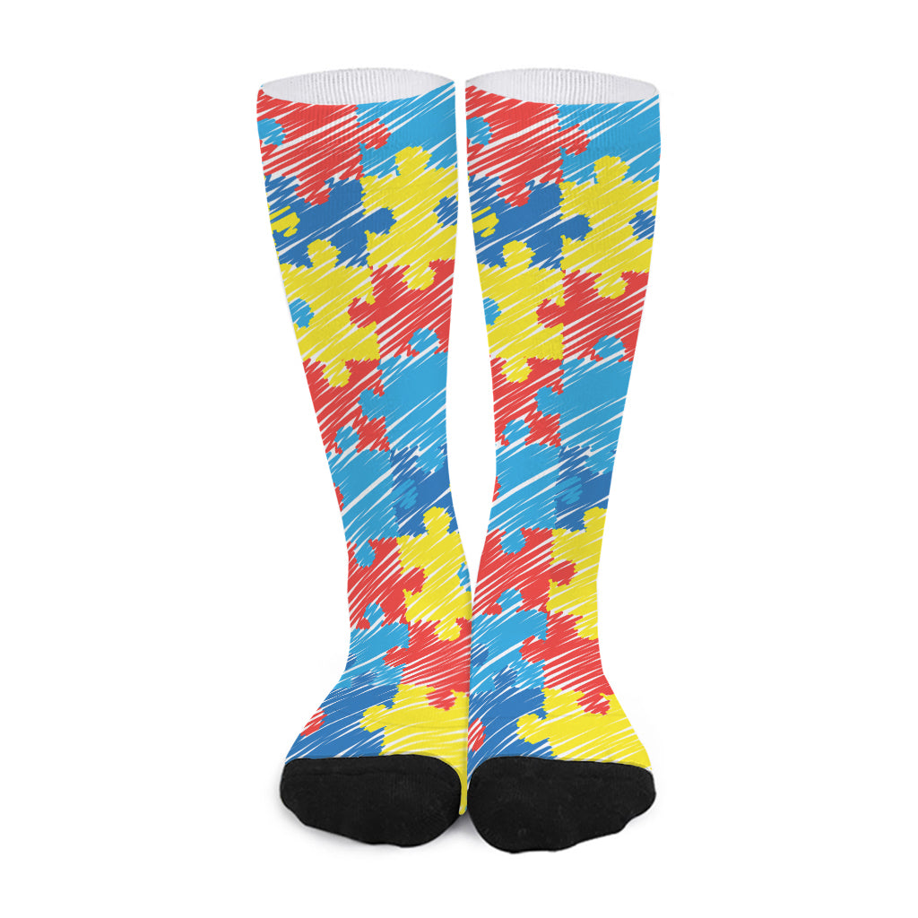 Autism Awareness Drawing Puzzle Print Long Socks