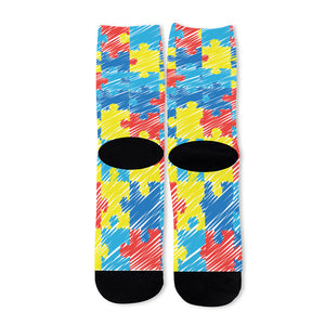 Autism Awareness Drawing Puzzle Print Long Socks