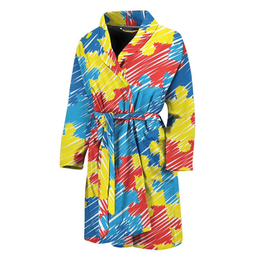 Autism Awareness Drawing Puzzle Print Men's Bathrobe