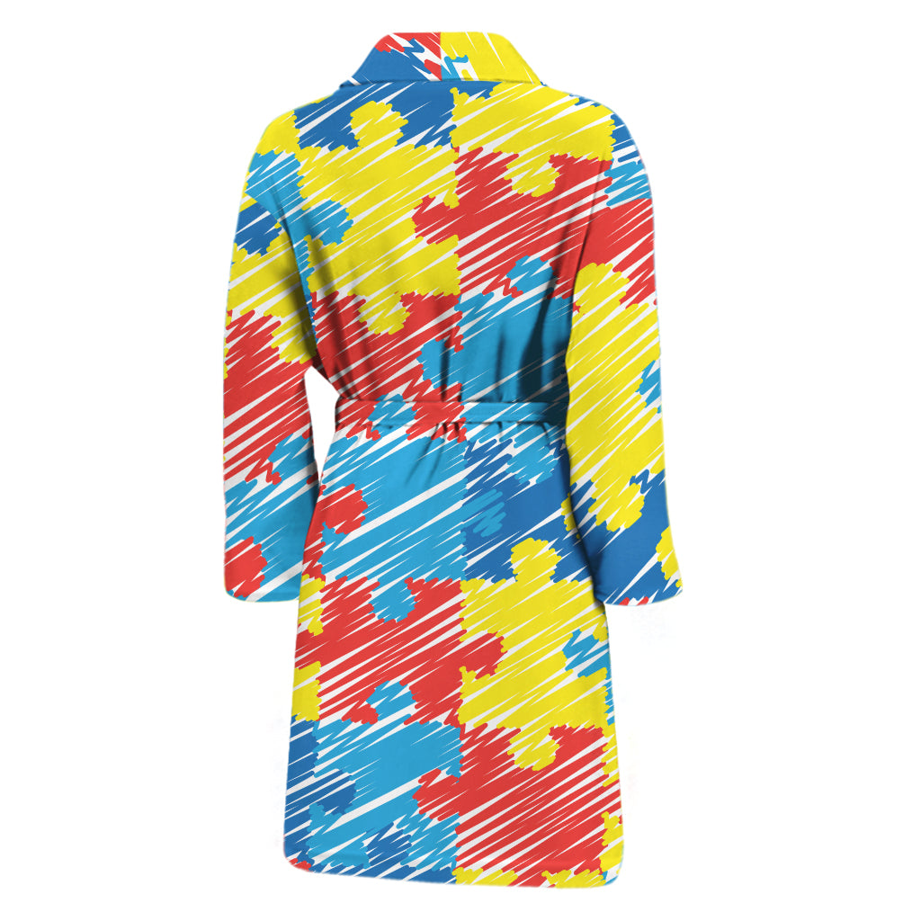 Autism Awareness Drawing Puzzle Print Men's Bathrobe