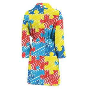 Autism Awareness Drawing Puzzle Print Men's Bathrobe