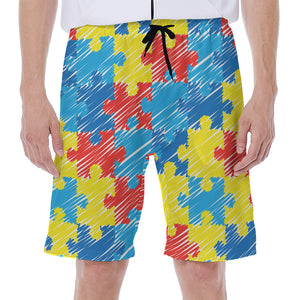 Autism Awareness Drawing Puzzle Print Men's Beach Shorts