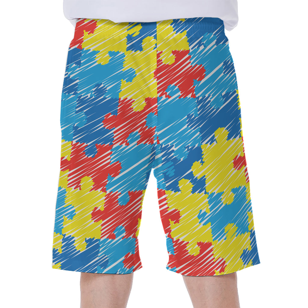 Autism Awareness Drawing Puzzle Print Men's Beach Shorts