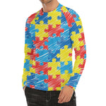 Autism Awareness Drawing Puzzle Print Men's Long Sleeve Rash Guard