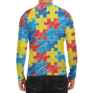 Autism Awareness Drawing Puzzle Print Men's Long Sleeve Rash Guard