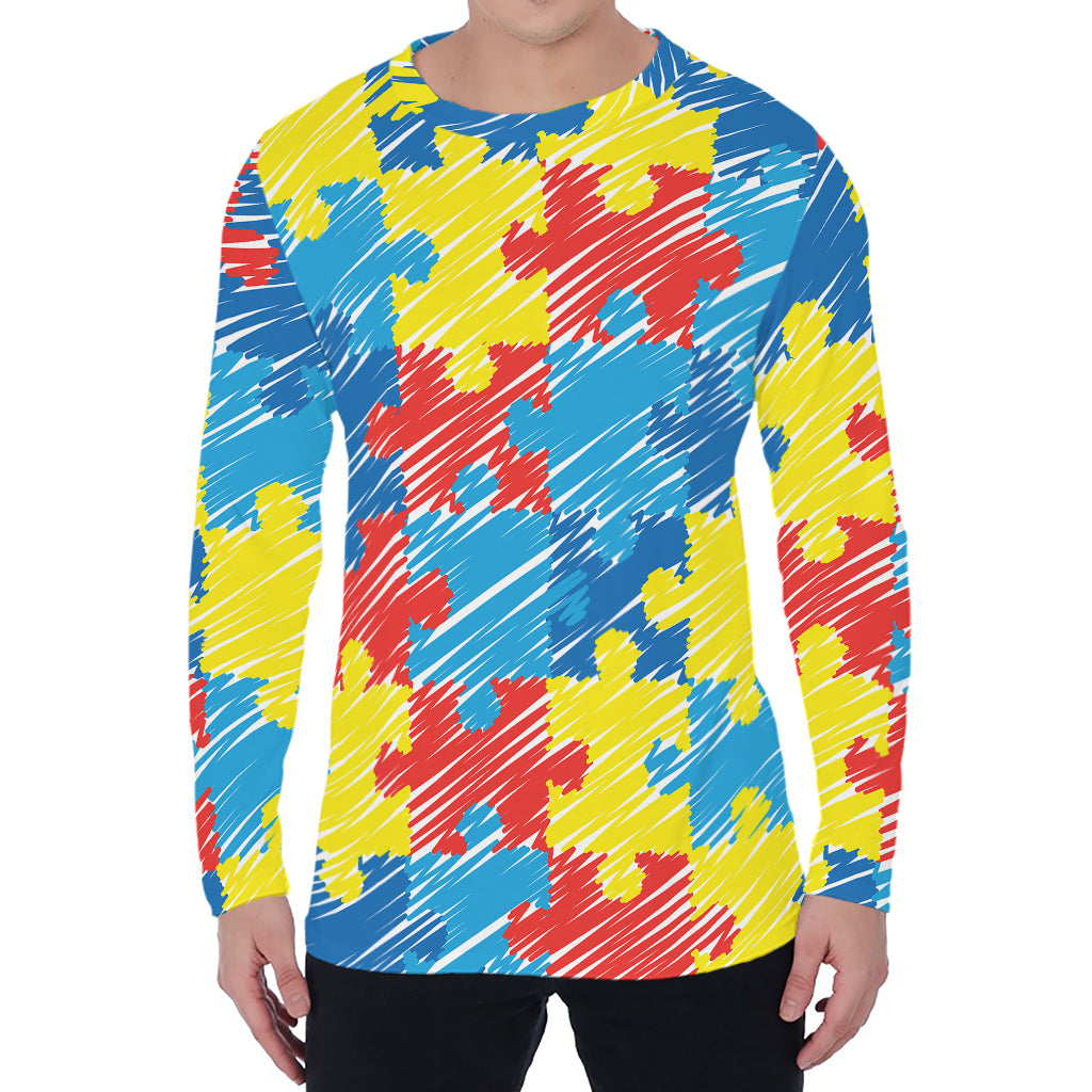 Autism Awareness Drawing Puzzle Print Men's Long Sleeve T-Shirt