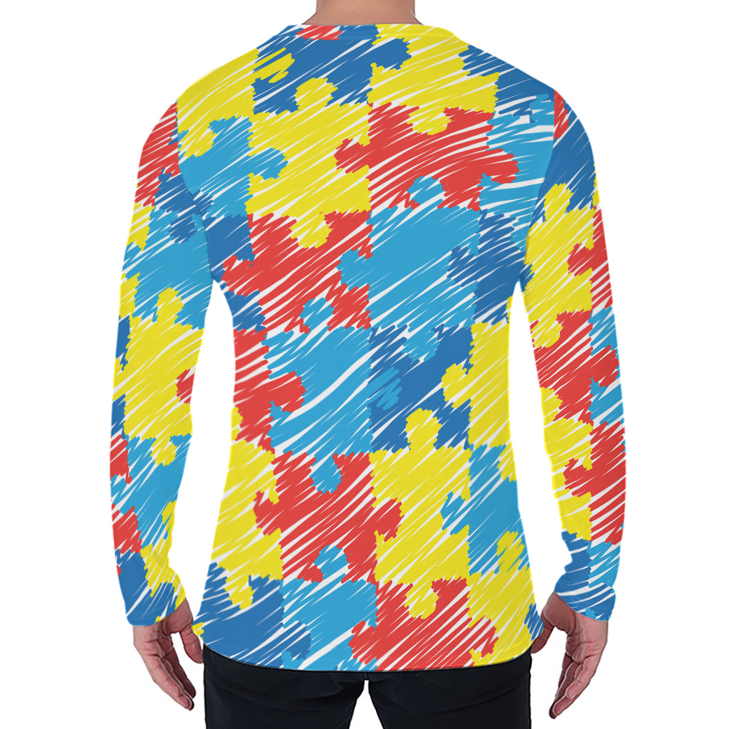 Autism Awareness Drawing Puzzle Print Men's Long Sleeve T-Shirt
