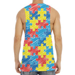 Autism Awareness Drawing Puzzle Print Men's Muscle Tank Top