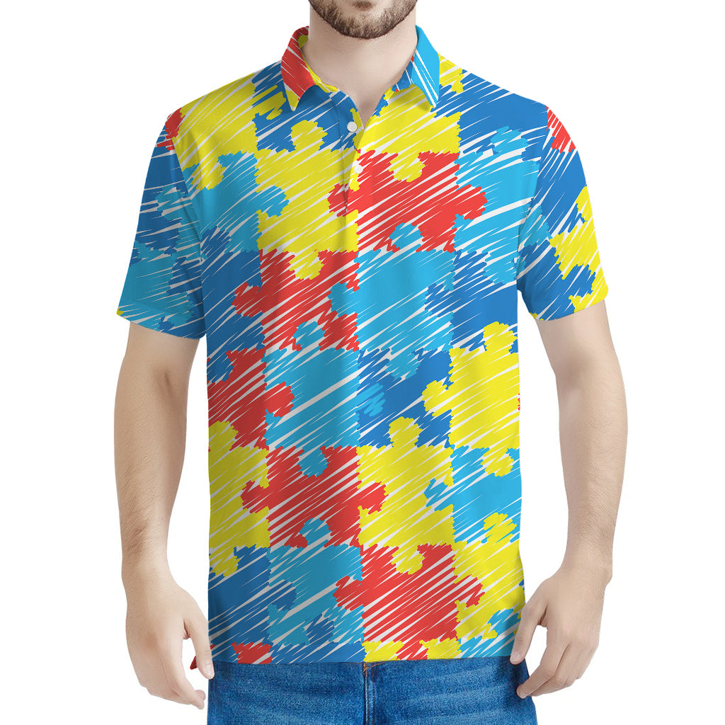 Autism Awareness Drawing Puzzle Print Men's Polo Shirt