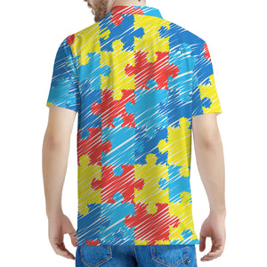 Autism Awareness Drawing Puzzle Print Men's Polo Shirt