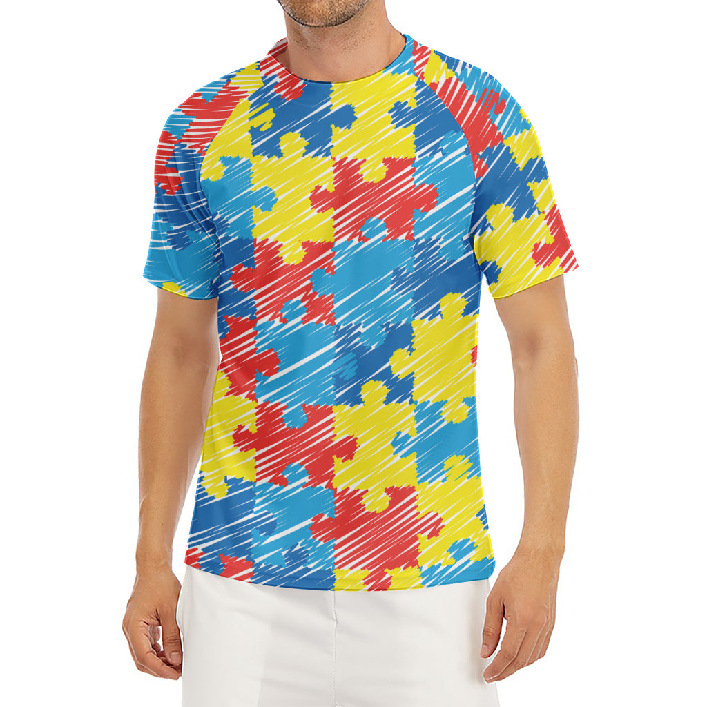 Autism Awareness Drawing Puzzle Print Men's Short Sleeve Rash Guard