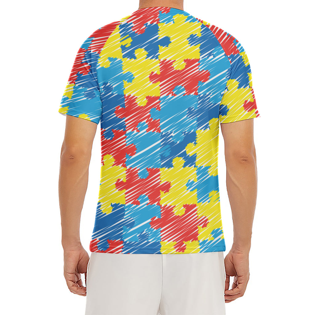 Autism Awareness Drawing Puzzle Print Men's Short Sleeve Rash Guard